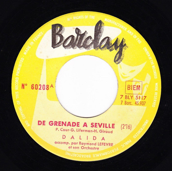 Dalida : De Grenade A Seville (7", Single, Jukebox, Promo)