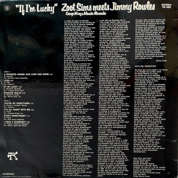 Zoot Sims Meets Jimmy Rowles : If I'm Lucky (LP, Album)
