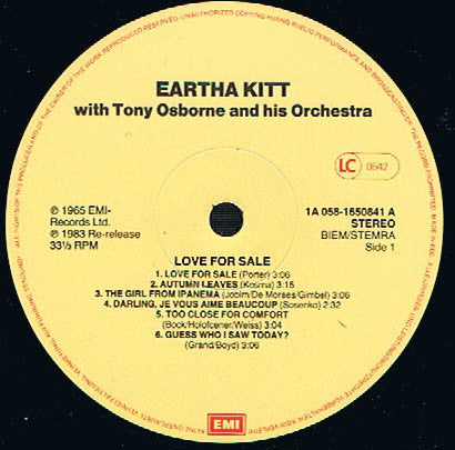 Eartha Kitt With Tony Osborne And His Orchestra : Love For Sale (LP, Album, RE)