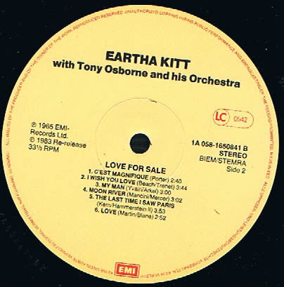 Eartha Kitt With Tony Osborne And His Orchestra : Love For Sale (LP, Album, RE)
