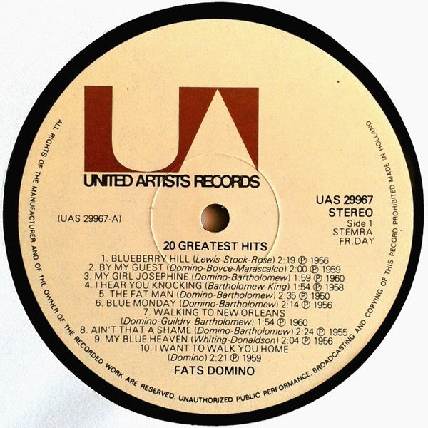 Fats Domino : 20 Greatest Hits (LP, Comp)
