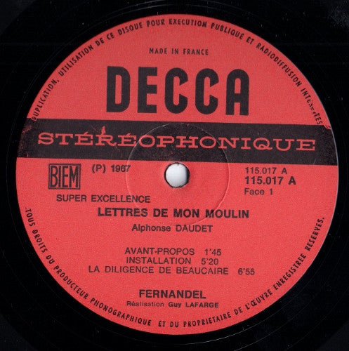 Alphonse Daudet / Fernandel : Lettres De Mon Moulin 1 (LP, RE)
