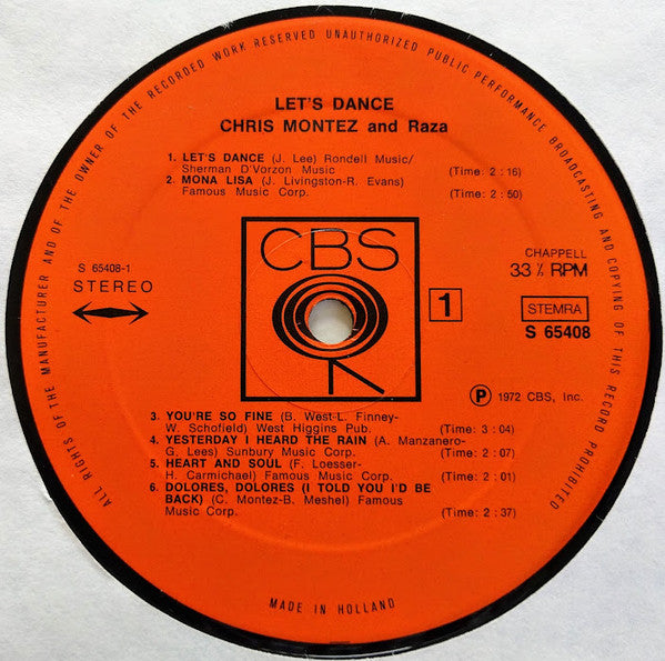 Chris Montez And Raza : Let's Dance (LP, Album)