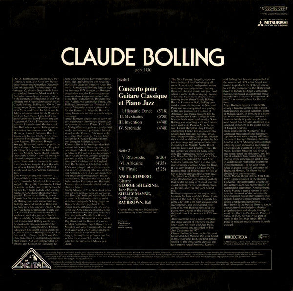 Angel Romero (2) & George Shearing : Claude Bolling: Concerto Pour Guitare Classique Et Piano Jazz (LP, Album)
