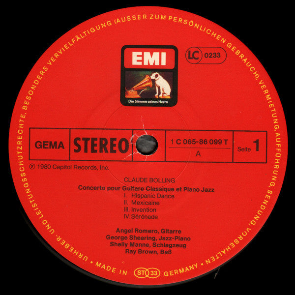 Angel Romero (2) & George Shearing : Claude Bolling: Concerto Pour Guitare Classique Et Piano Jazz (LP, Album)