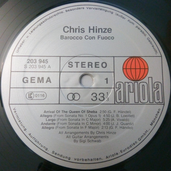Chris Hinze : Barocco Con Fuoco (LP)