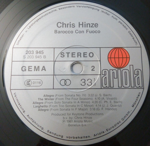 Chris Hinze : Barocco Con Fuoco (LP)