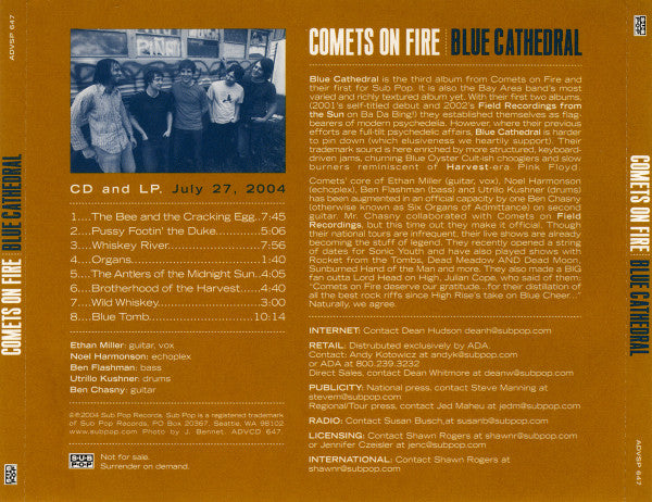 Comets On Fire : Blue Cathedral (CD, Album, Promo)
