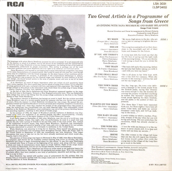 Nana Mouskouri And Harry Belafonte : An Evening With Nana Mouskouri And Harry Belafonte (LP, Album, RE)