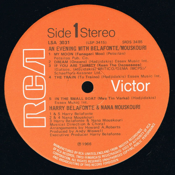 Nana Mouskouri And Harry Belafonte : An Evening With Nana Mouskouri And Harry Belafonte (LP, Album, RE)