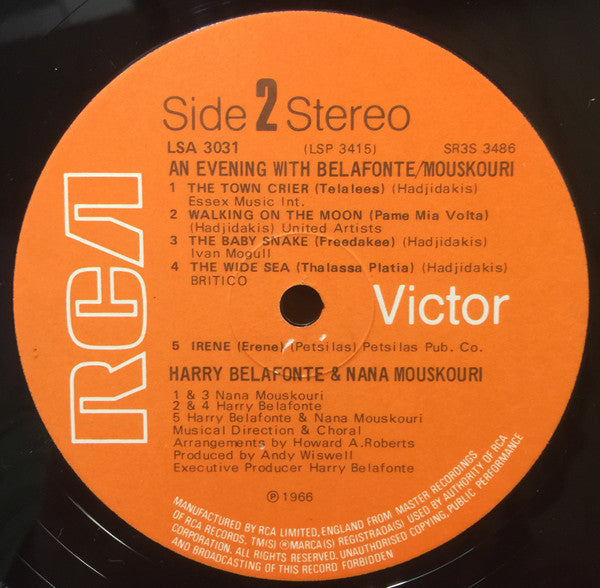 Nana Mouskouri And Harry Belafonte : An Evening With Nana Mouskouri And Harry Belafonte (LP, Album, RE)