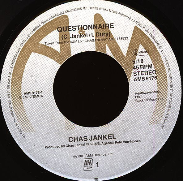 Chas Jankel : Questionnaire (7")