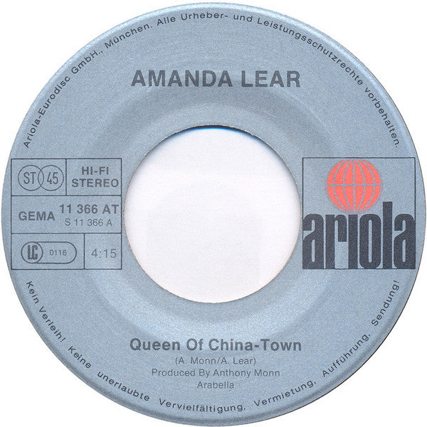 Amanda Lear : Queen Of China-Town (7", Single, Son)