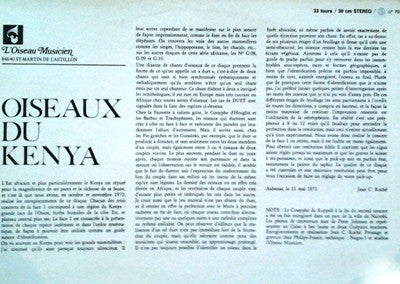 Jean C. Roché : Oiseaux Du Kenya / Birds Of Kenya (LP)