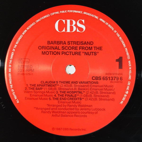 Barbra Streisand : Nuts - Original Score From The Motion Picture (12", Maxi)