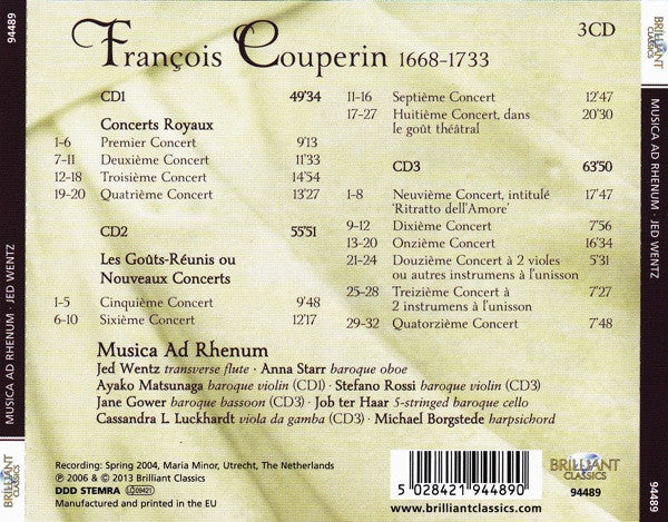 François Couperin - Musica Ad Rhenum, Jed Wentz : Concerts Royaux - Les Goûts-Réunis (3xCD, RE)