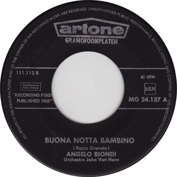 Angelo Biondi : Buona Notta Bambino / Bolero Blue (7", Single)