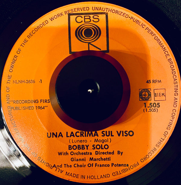 Bobby Solo : Una Lacrima Sul Viso (7", Single)