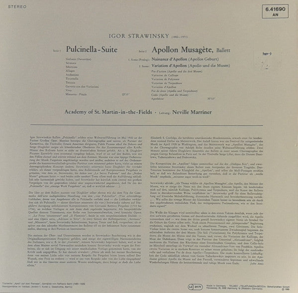 Igor Stravinsky - The Academy Of St. Martin-in-the-Fields, Sir Neville Marriner : Apollon Musagète / Pulcinella-Suite (LP)