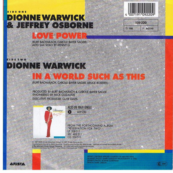 Dionne Warwick & Jeffrey Osborne : Love Power (7", Single)
