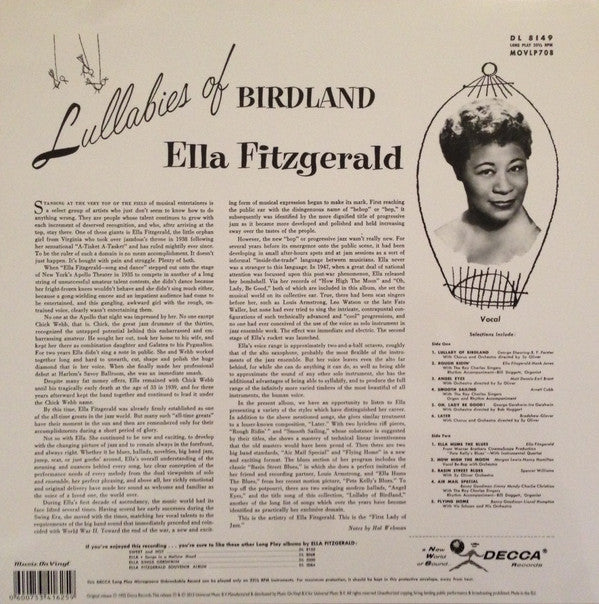 Ella Fitzgerald : Lullabies Of Birdland (LP, Album, Comp, Mono, RE, 180)