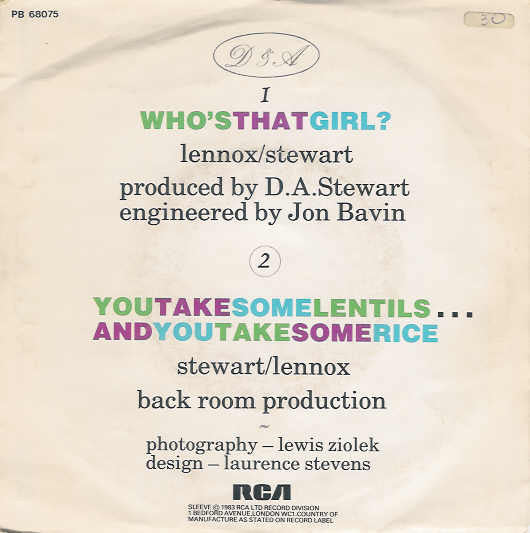 Eurythmics : Who's That Girl? (7", Single)