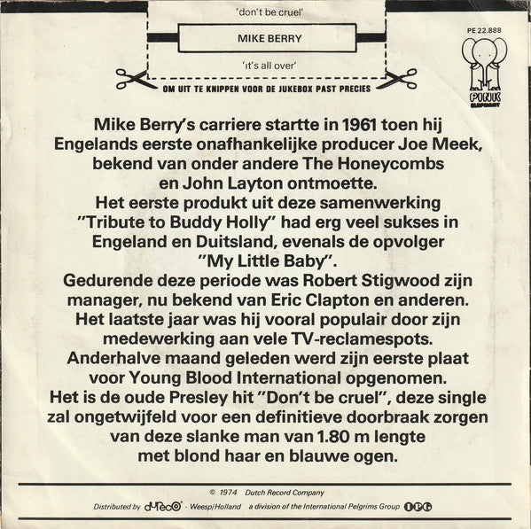 Mike Berry : Don't Be Cruel (7", Single)