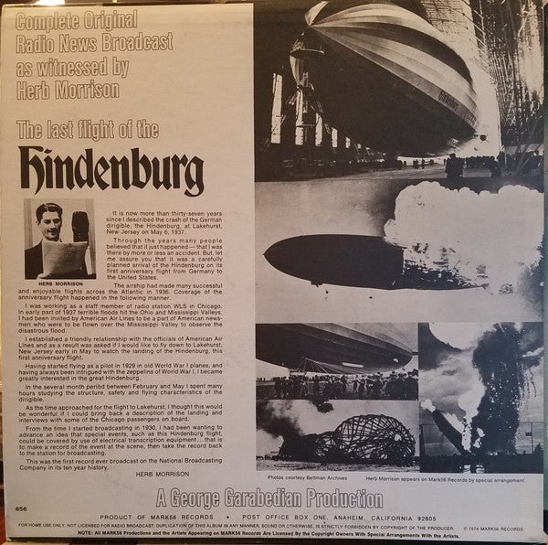 Herbert Morrison : The Last Flight Of The Hindenburg - Complete Original Broadcast As Witnessed By Herb Morrison (LP, Album)