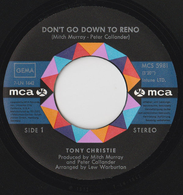 Tony Christie : Don't Go Down To Reno (7", Single)