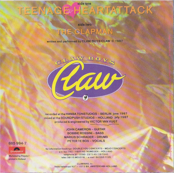 Claw Boys Claw : Teenage Heartattack (7", Single)