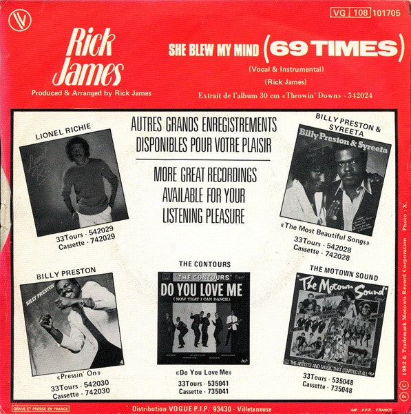 Rick James : She Blew My Mind (69 Times) (7")