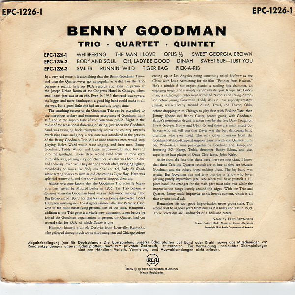 Benny Goodman Trio - The Benny Goodman Quartet - The Benny Goodman Quintet : Benny Goodman Trio-Quartet-Quintet (7", EP)