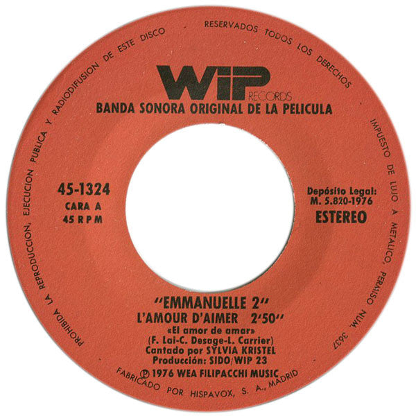 Sylvia Kristel, Francis Lai : Emmanuelle 2 (7", Single)