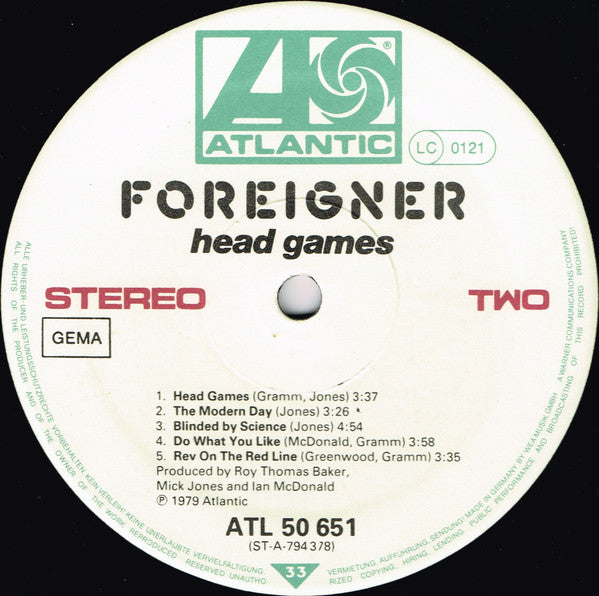 Foreigner : Head Games (LP, Album, RE)