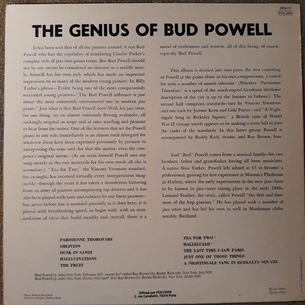 Bud Powell : The Genius Of Bud Powell (LP, Album, RE)