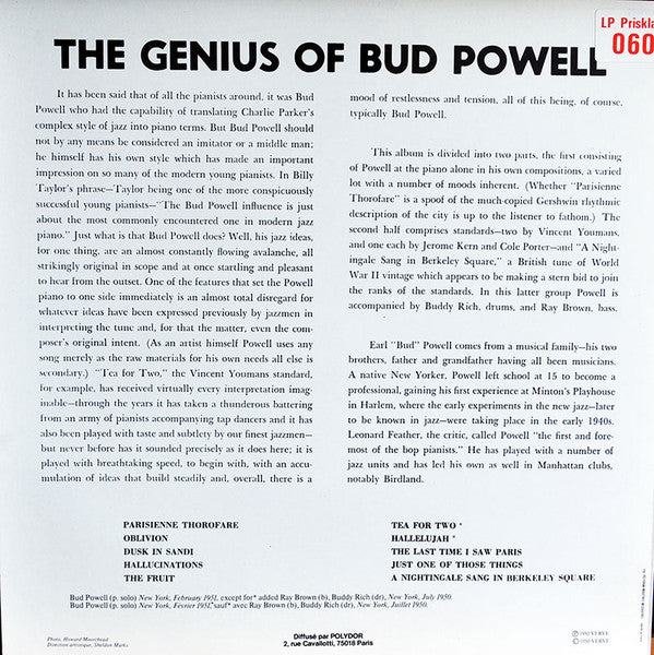 Bud Powell : The Genius Of Bud Powell (LP, Album, RE)
