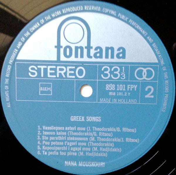 Nana Mouskouri : Greek Songs (LP, Album, RE)