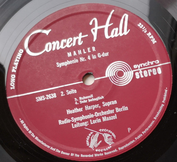 Gustav Mahler - Lorin Maazel Conducts The Radio-Symphonie-Orchester Berlin, Heather Harper : Symphonie Nr. 4 (LP)