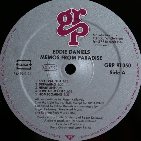 Eddie Daniels : Memos From Paradise (LP, Album)