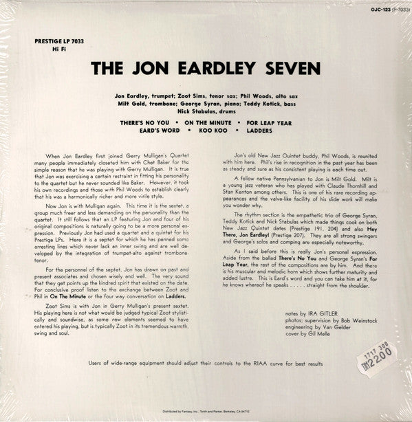 Jon Eardley : The Jon Eardley Seven (LP, Album, Mono, RE)