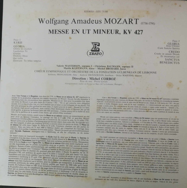 Wolfgang Amadeus Mozart - Michel Corboz : Messe En Ut Mineur Kv 427 (LP)