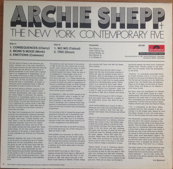 Archie Shepp  +  The New York Contemporary Five : Vol. 2 (LP, Album, RE)