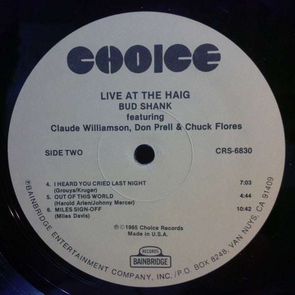 Bud Shank : Live At The Haig (LP, Album)