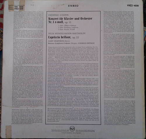 Frédéric Chopin, Felix Mendelssohn-Bartholdy, Gary Graffman, Boston Symphony Orchestra, Charles Munch :  Klavierkonzert Nr.1 / Capriccio Brillant (LP, RE)