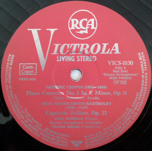 Frédéric Chopin, Felix Mendelssohn-Bartholdy, Gary Graffman, Boston Symphony Orchestra, Charles Munch :  Klavierkonzert Nr.1 / Capriccio Brillant (LP, RE)