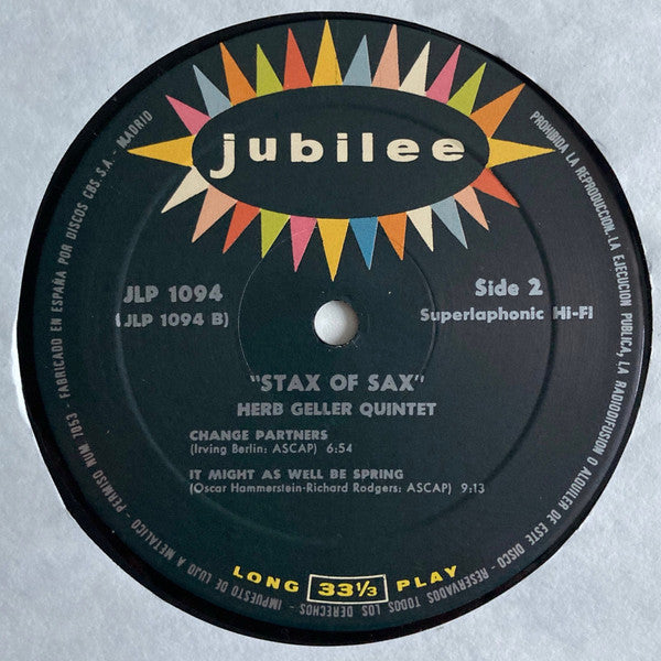 Herb Geller : Stax Of Saxs (LP, Album, M/Print, RE)