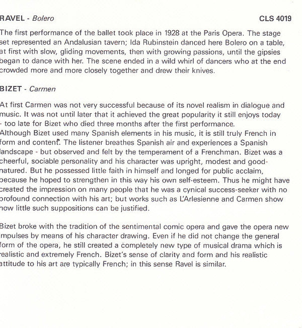 Maurice Ravel, Georges Bizet, Orchestre Radio-Symphonique De Paris (2), Loic Bertrand : Boléro / Carmen (CD, Album)