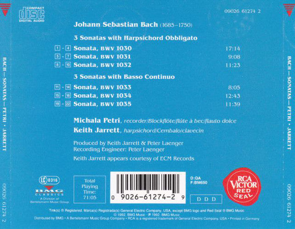 Keith Jarrett • Michala Petri / Johann Sebastian Bach : Bach Sonatas (CD, Album)