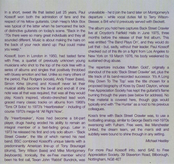 Paul Kossoff : Live At Croydon Fairfield Halls 15/6/75 (CD, Album)