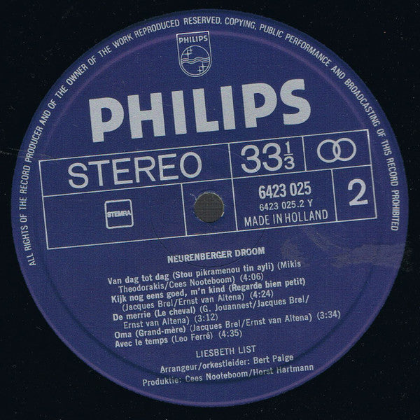 Liesbeth List : Neurenberger Droom (LP, Album, Gat)